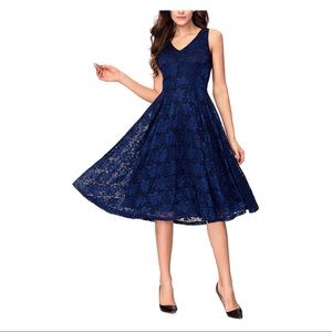 NWT Lace V Neck Fit & Flare Midi Cocktail Dress